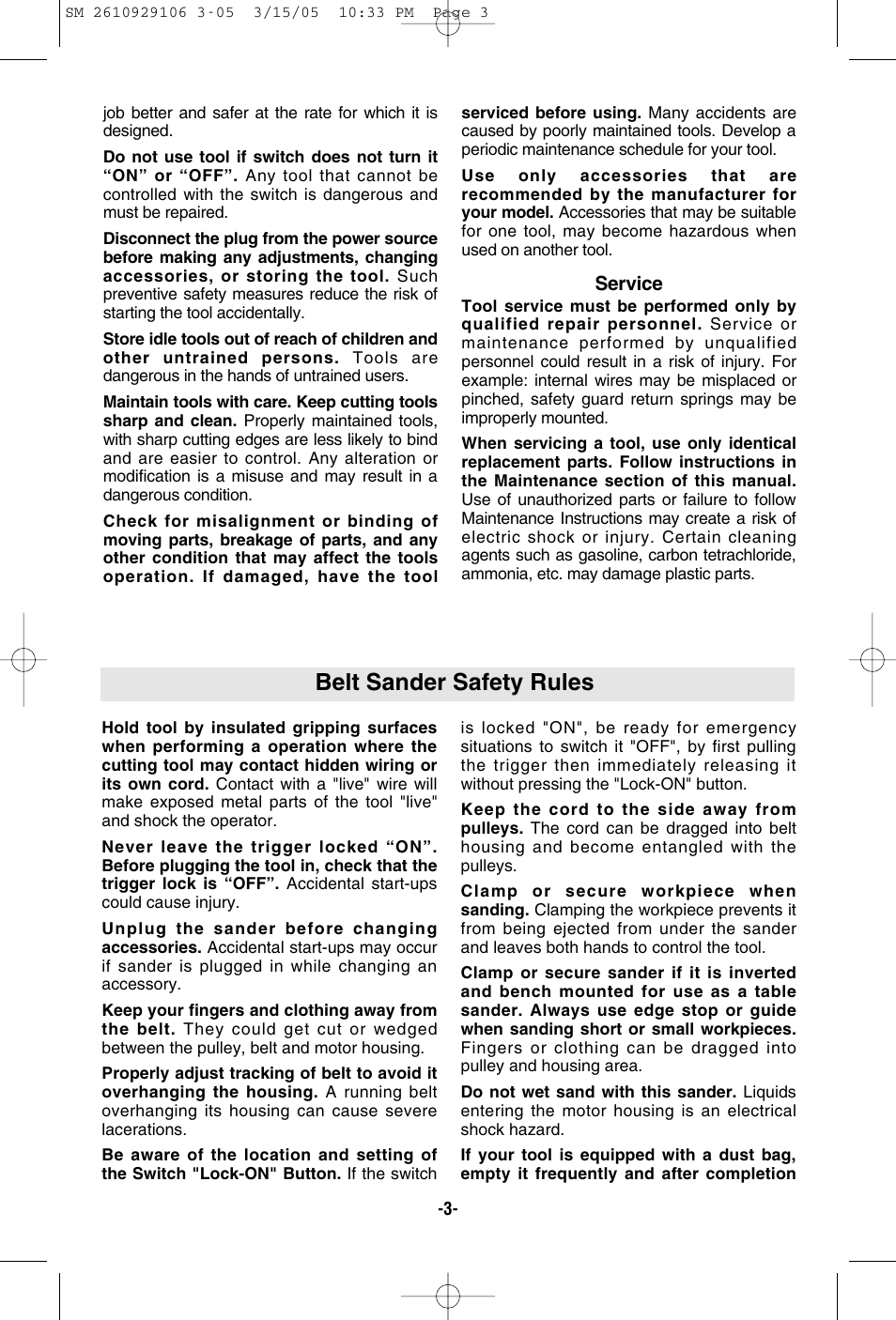 Belt sander safety rules | Porter-Cable 7313 User Manual | Page 3 / 32