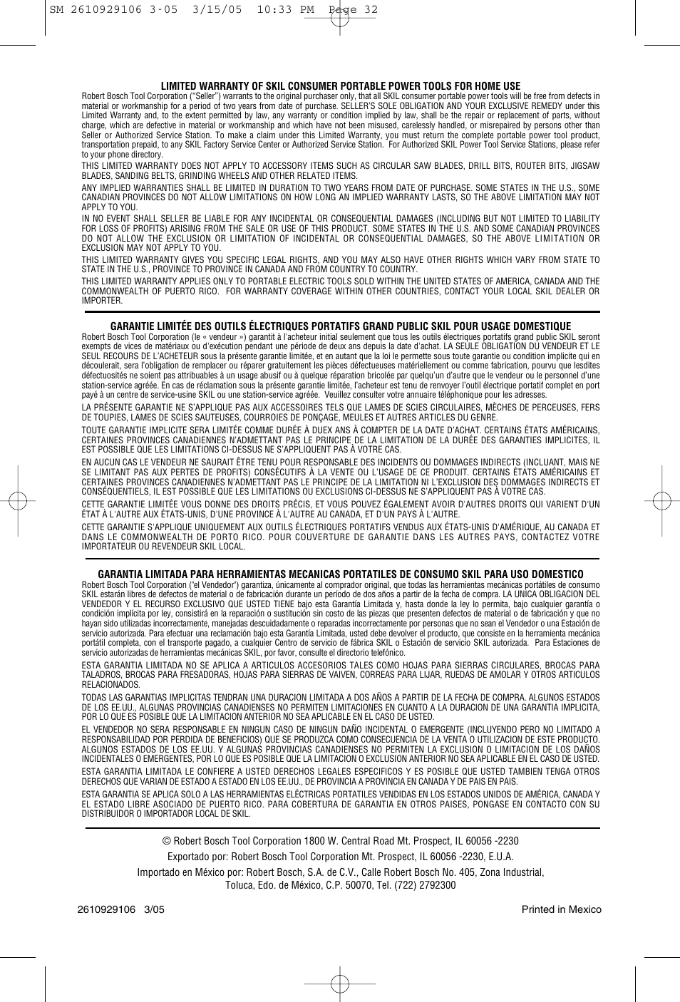 Porter-Cable 7313 User Manual | Page 32 / 32