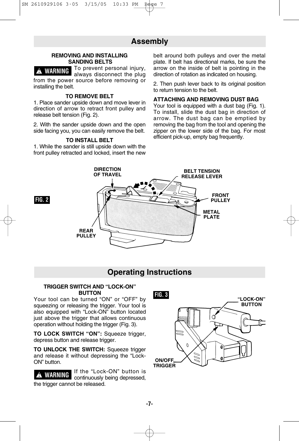 Operating instructions, Assembly | Porter-Cable 7313 User Manual | Page 7 / 32