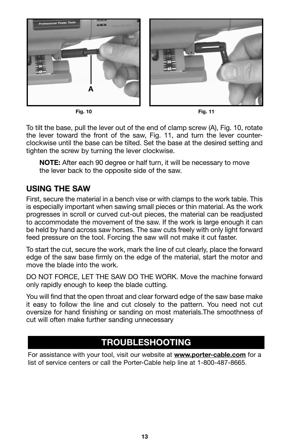 Troubleshooting, Using the saw | Porter-Cable Model 543 User Manual | Page 13 / 17