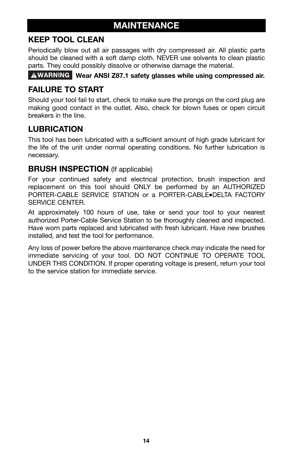 Maintenance | Porter-Cable Model 543 User Manual | Page 14 / 17