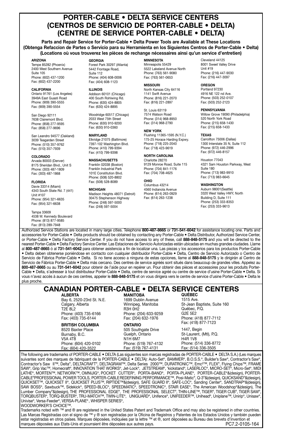 Canadian porter-cable • delta service centers | Porter-Cable Model 543 User Manual | Page 17 / 17