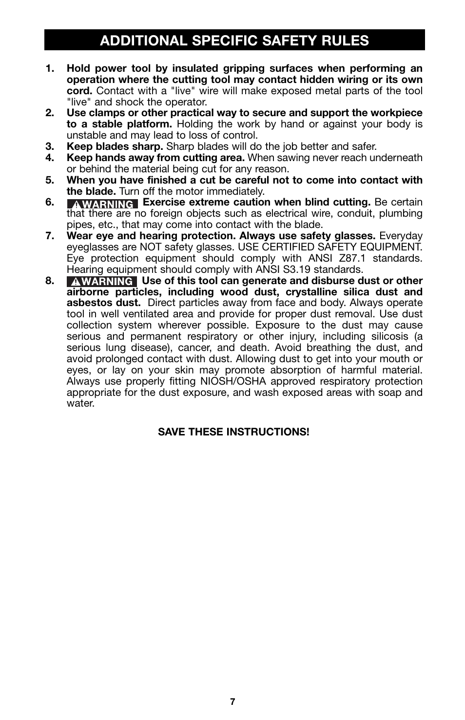 Additional specific safety rules | Porter-Cable Model 543 User Manual | Page 7 / 17