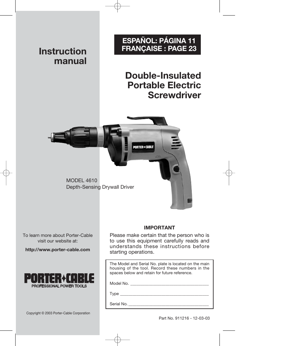 Porter-Cable 4610 User Manual | 11 pages