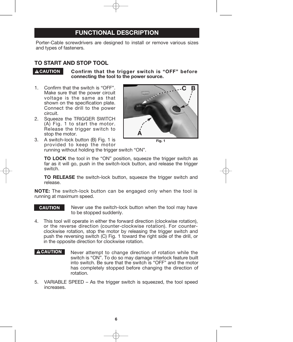 Functional description, Ab c | Porter-Cable 4610 User Manual | Page 6 / 11