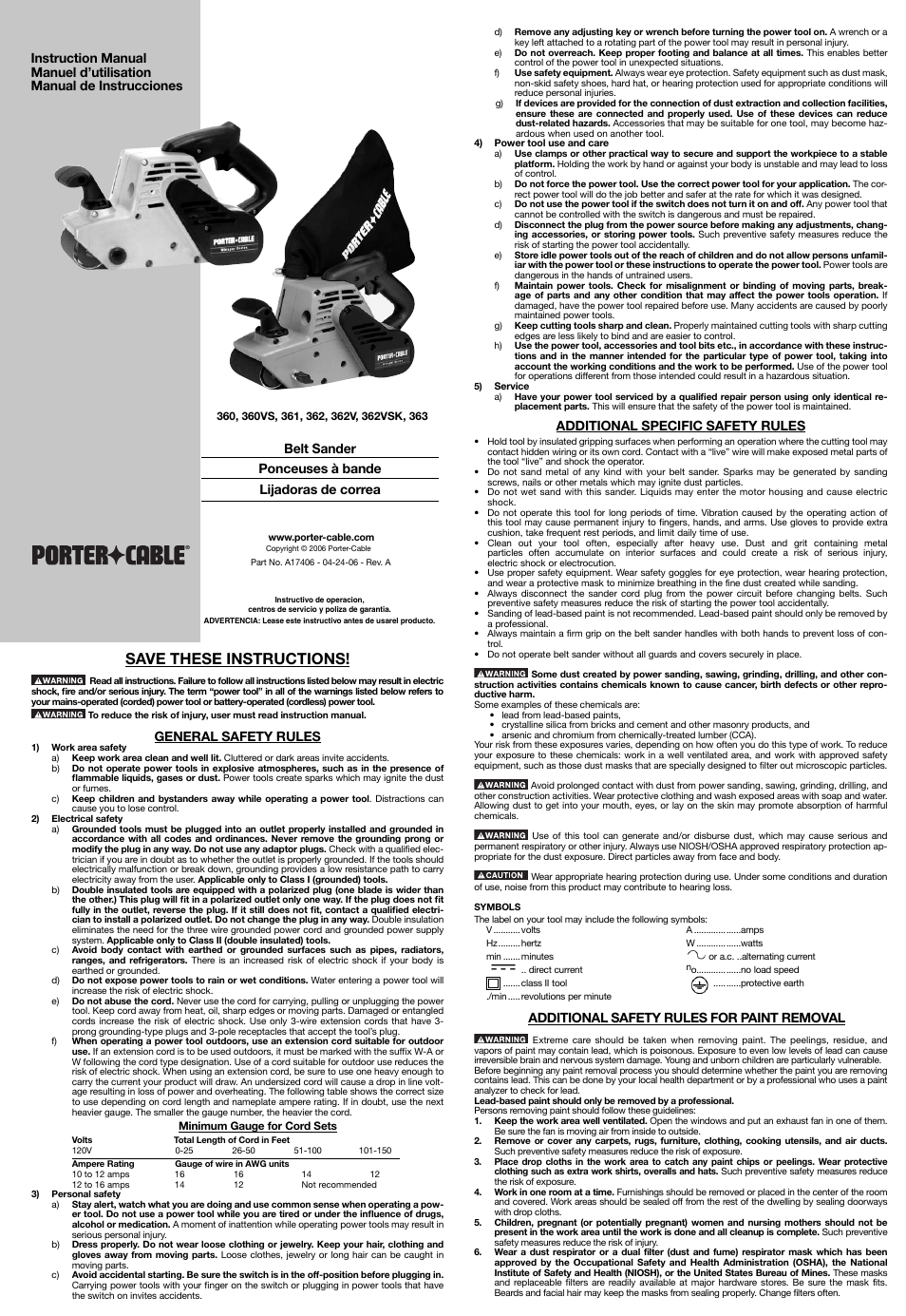 Porter-Cable 360VS User Manual | 6 pages