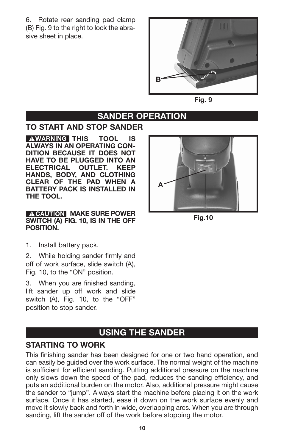 Sander operation, Using the sander | Porter-Cable CL180PS User Manual | Page 10 / 15