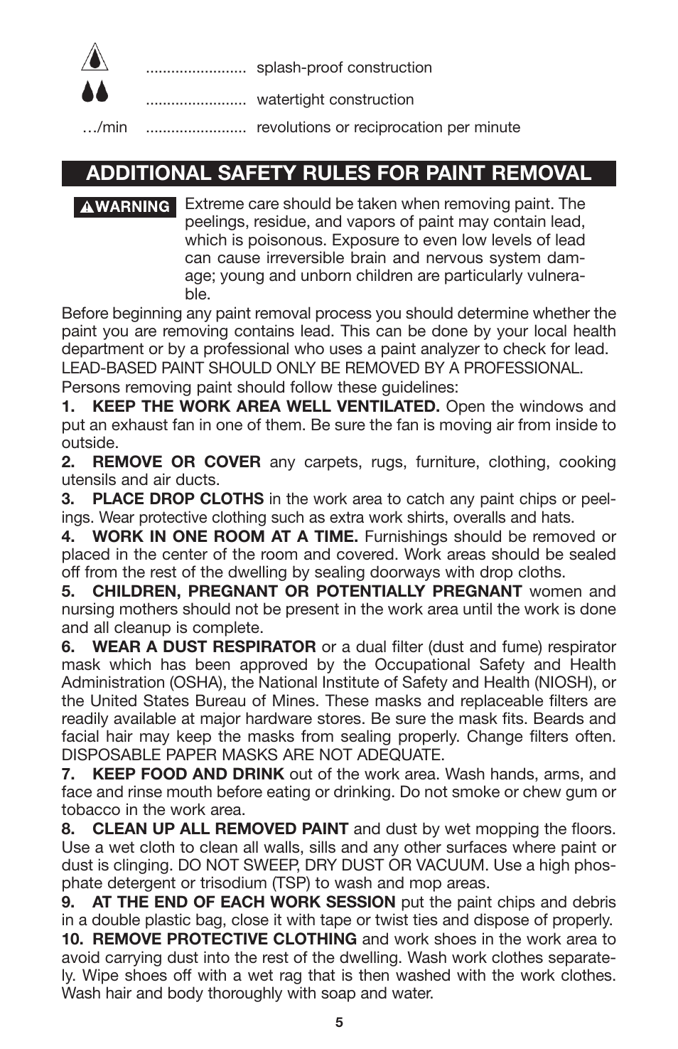 Additional safety rules for paint removal | Porter-Cable CL180PS User Manual | Page 5 / 15