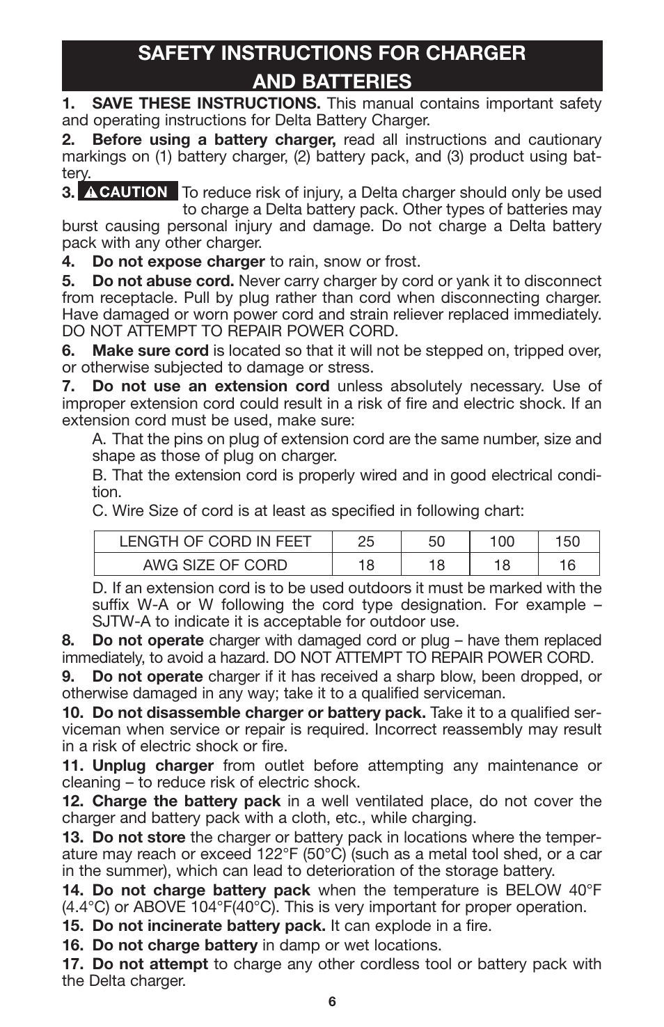 Safety instructions for charger and batteries | Porter-Cable CL180PS User Manual | Page 6 / 15