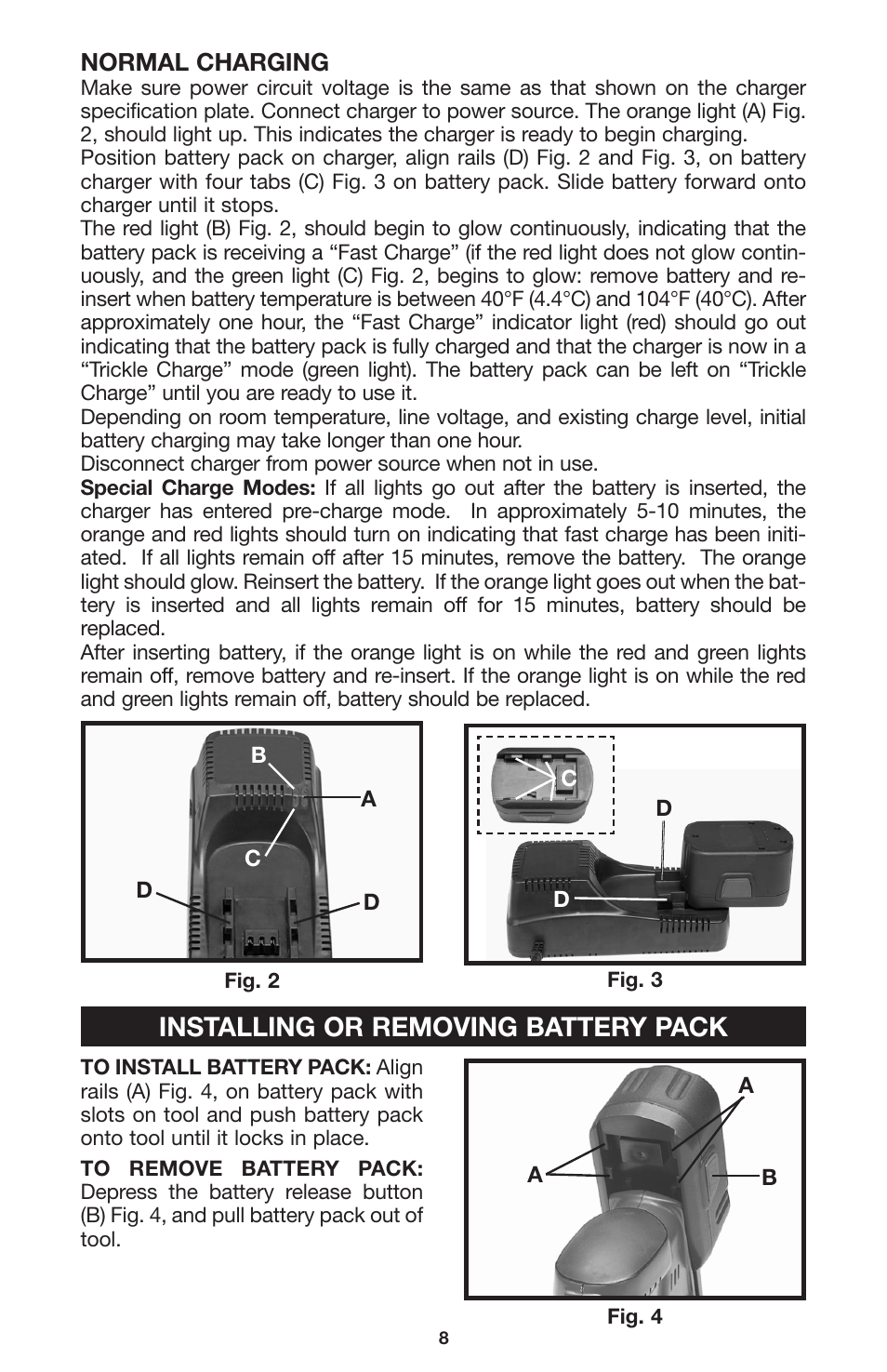 Installing or removing battery pack | Porter-Cable CL180PS User Manual | Page 8 / 15