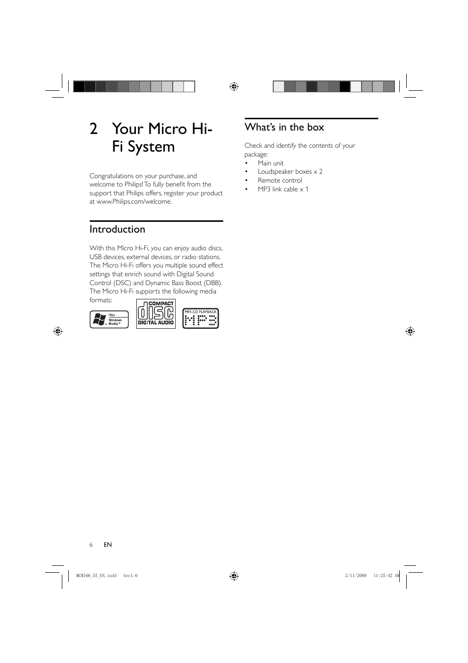 2 your micro hi- fi system, What’s in the box, Introduction | Porter-Cable MCM155 User Manual | Page 7 / 30