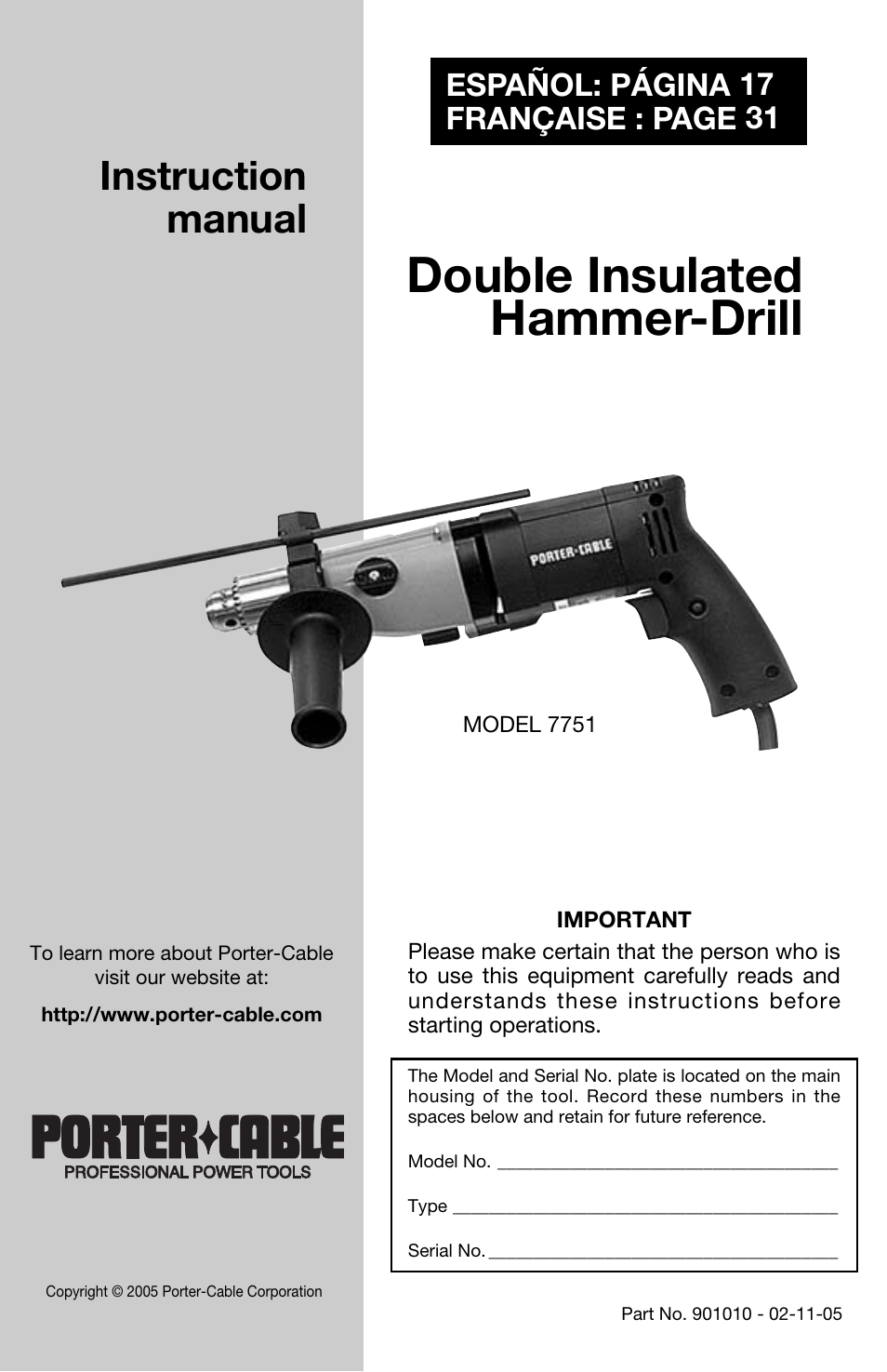 Porter-Cable 7751 User Manual | 17 pages