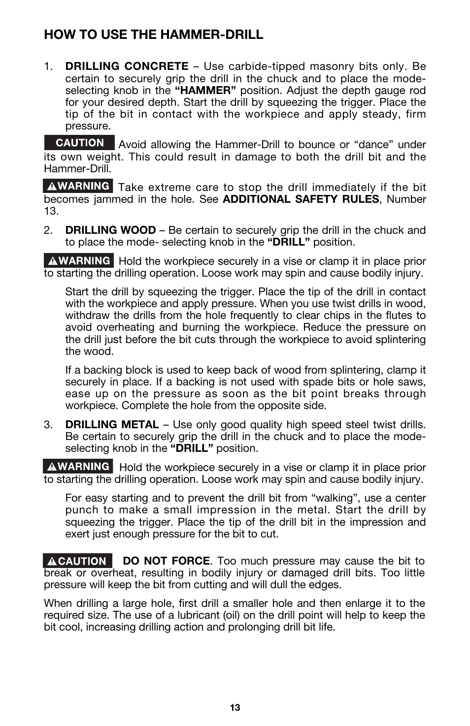 How to use the hammer-drill | Porter-Cable 7751 User Manual | Page 13 / 17