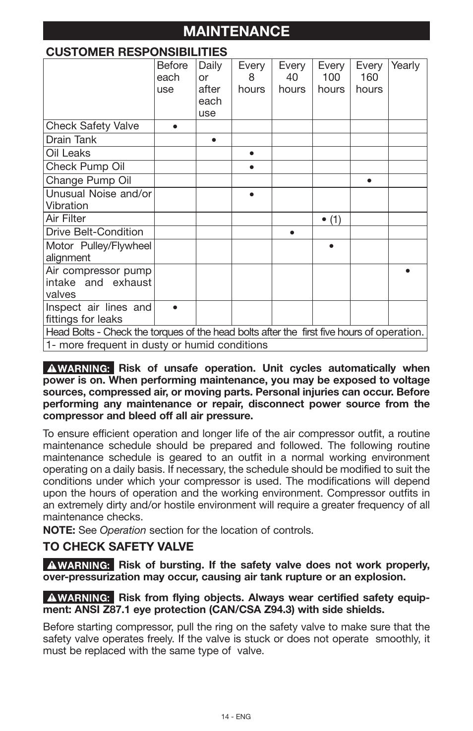 Maintenance | Porter-Cable N028591 User Manual | Page 14 / 80