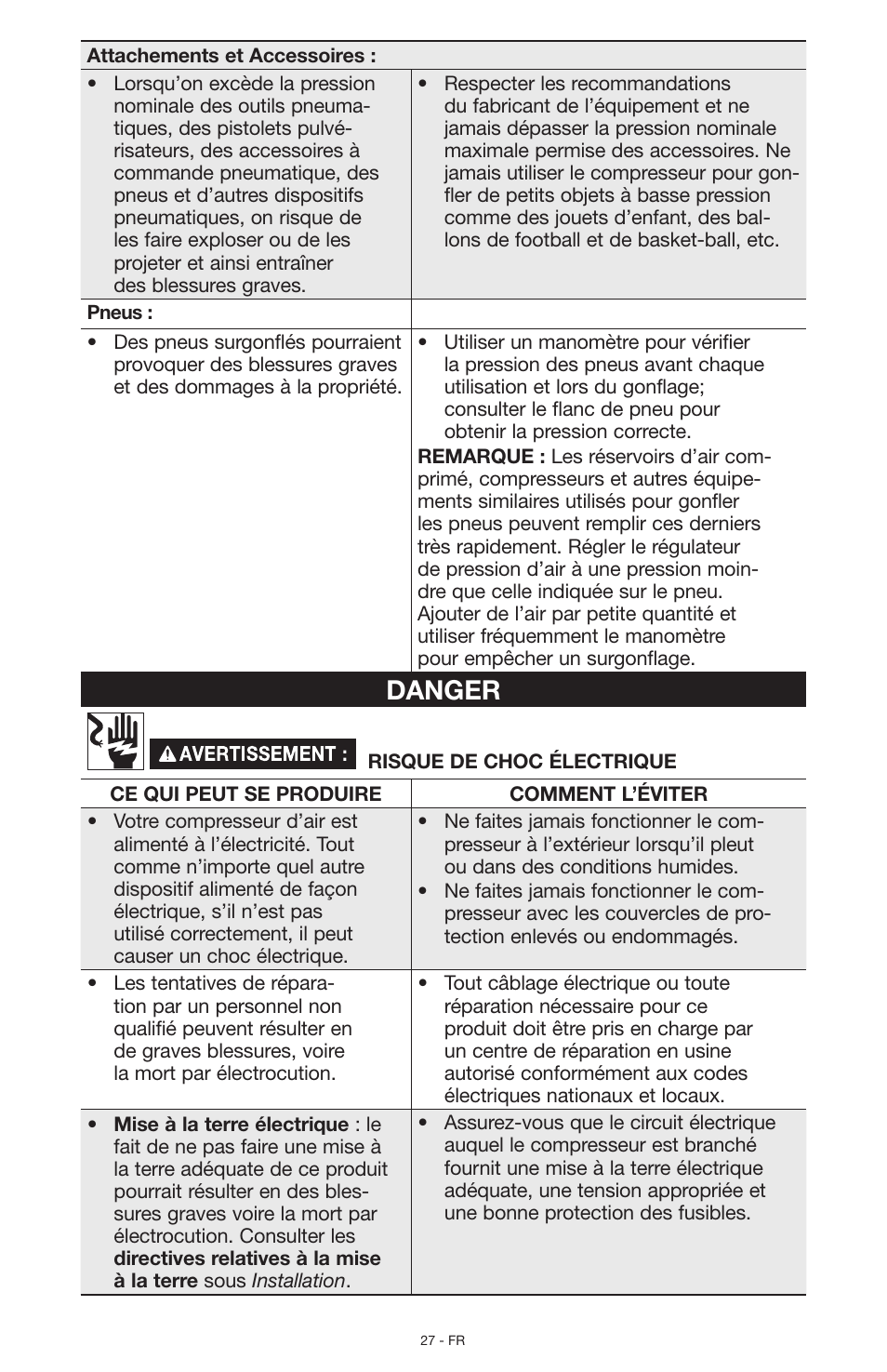 Danger | Porter-Cable N028591 User Manual | Page 27 / 80