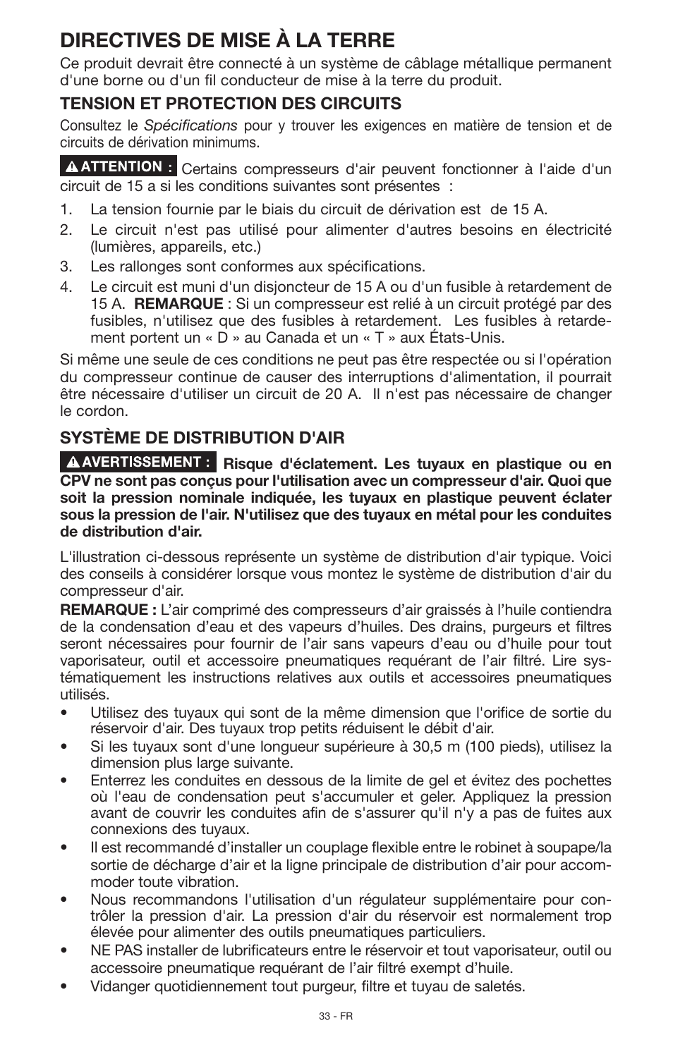 Directives de mise à la terre | Porter-Cable N028591 User Manual | Page 33 / 80