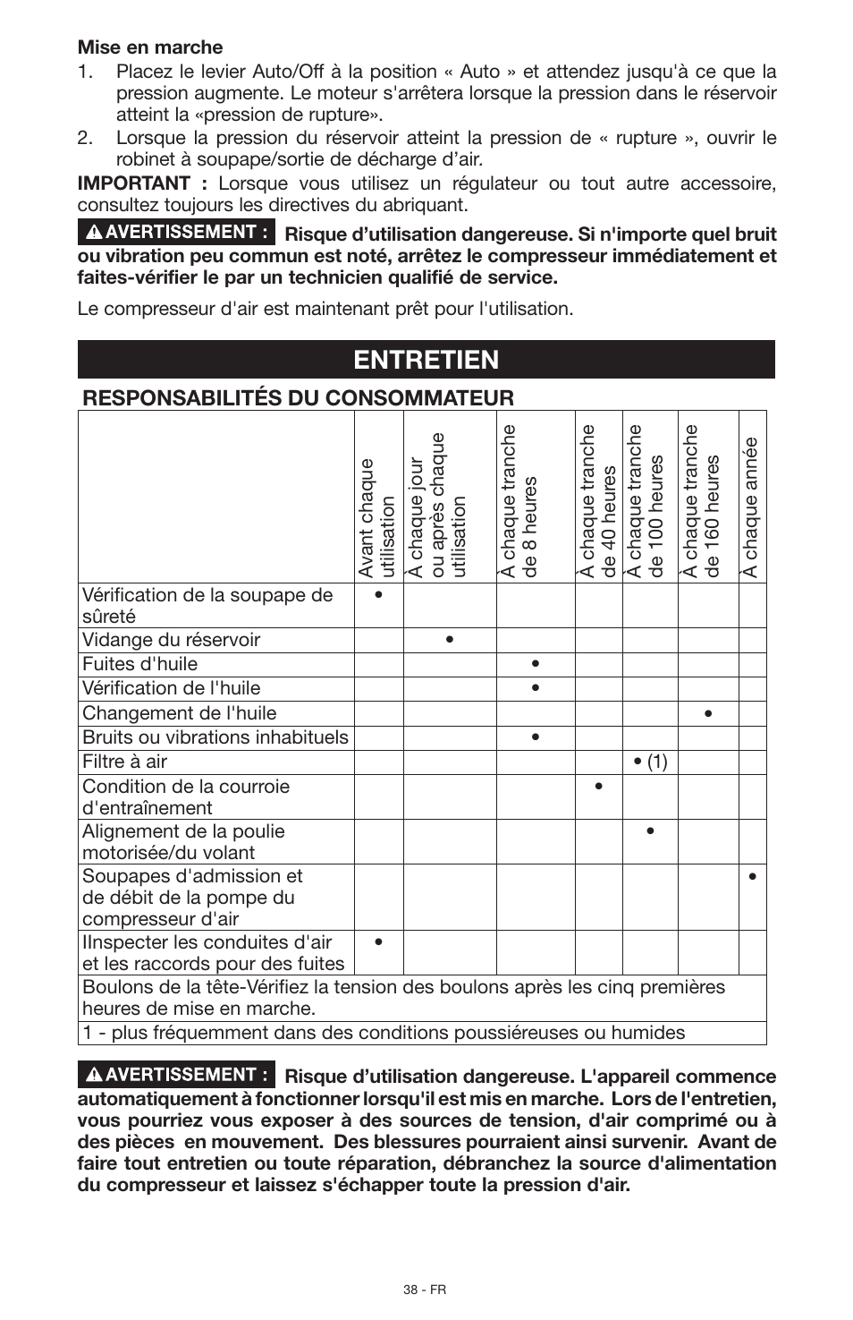 Entretien | Porter-Cable N028591 User Manual | Page 38 / 80