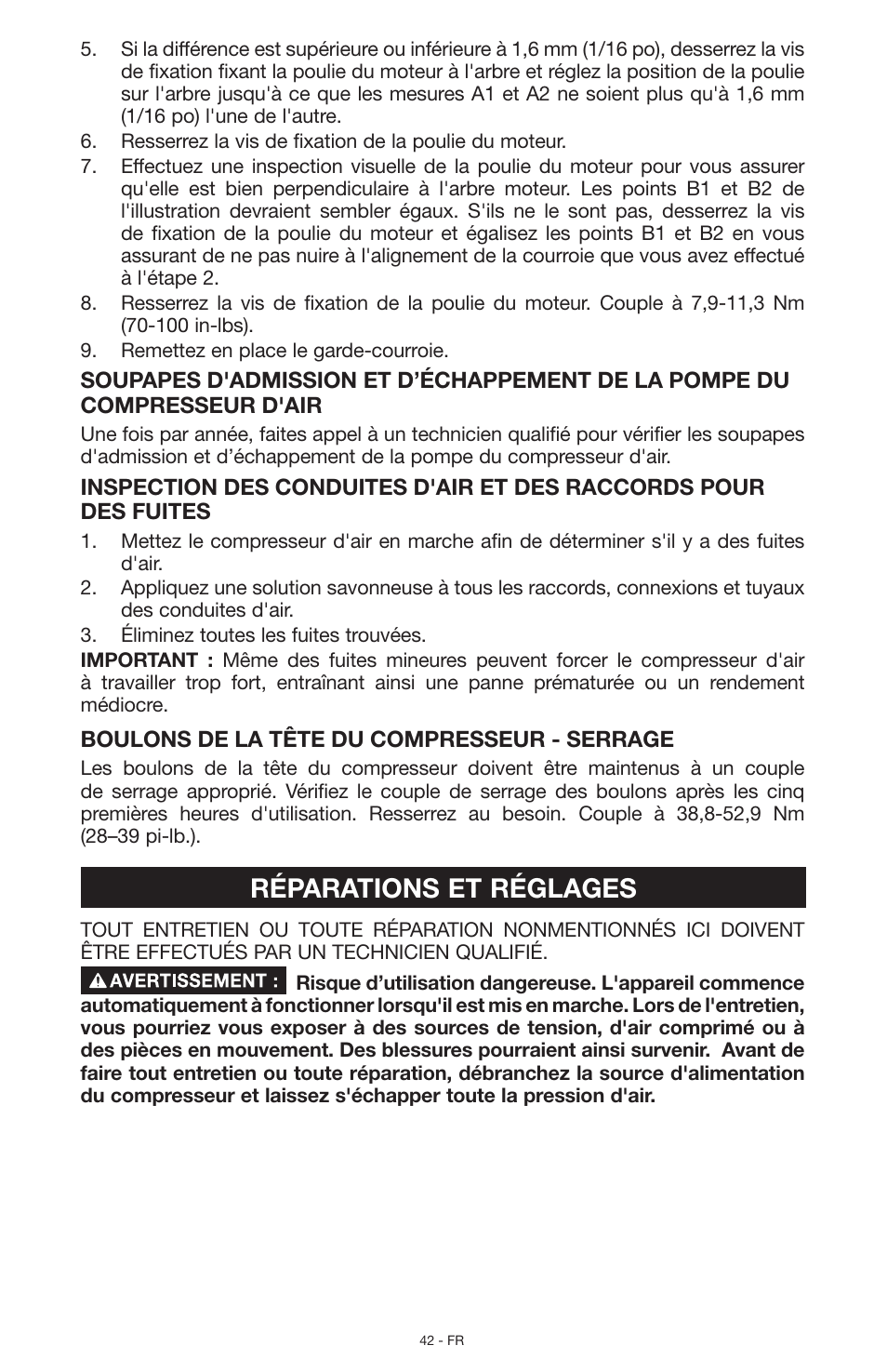 Réparations et réglages | Porter-Cable N028591 User Manual | Page 42 / 80