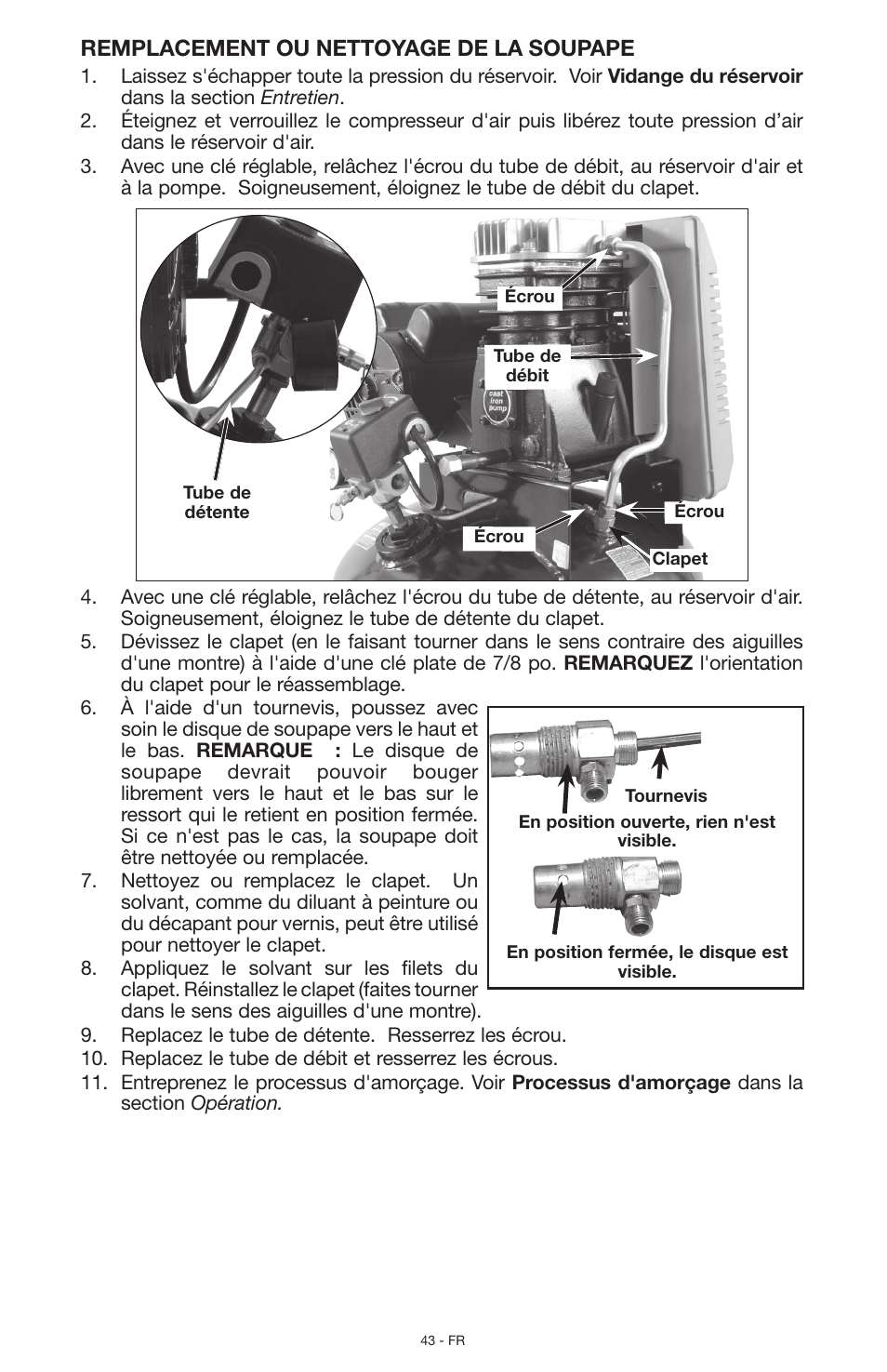 Remplacement ou nettoyage de la soupape | Porter-Cable N028591 User Manual | Page 43 / 80