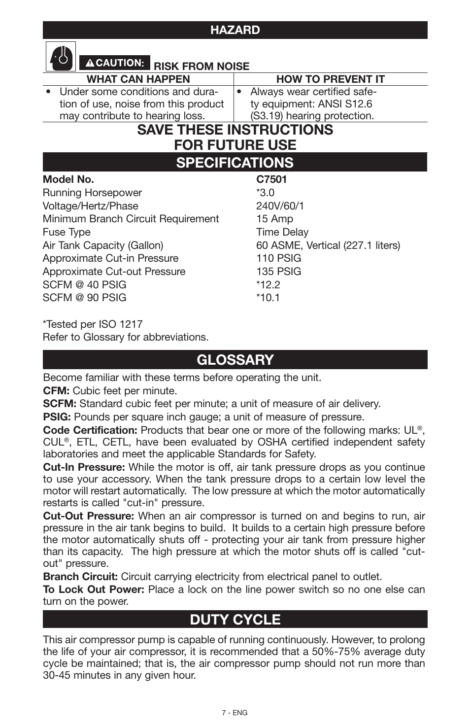 Glossary, Duty cycle | Porter-Cable N028591 User Manual | Page 7 / 80