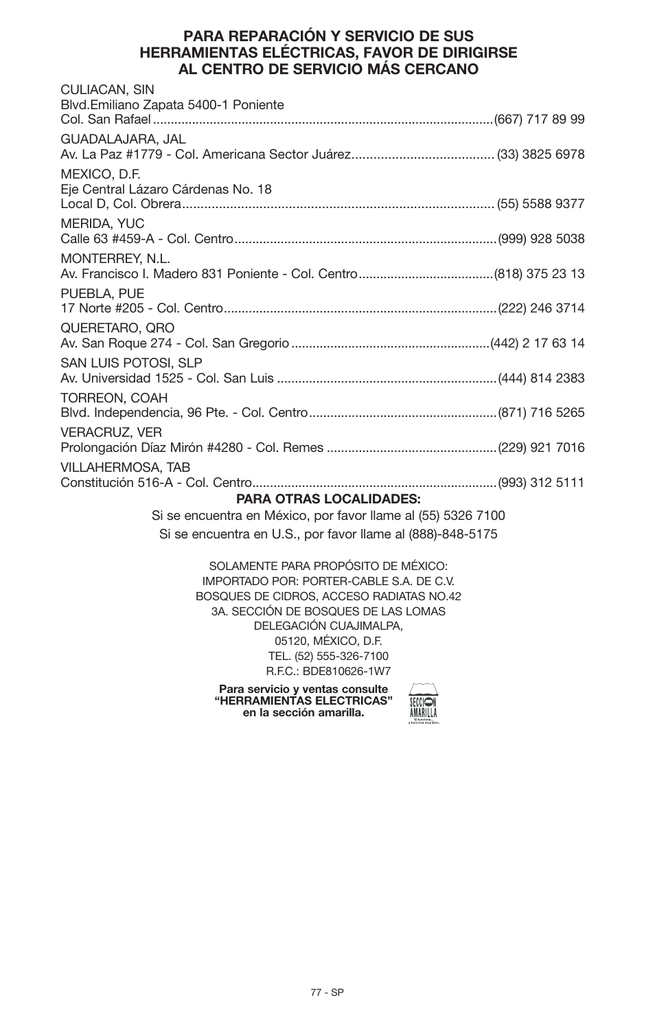 Porter-Cable N028591 User Manual | Page 77 / 80