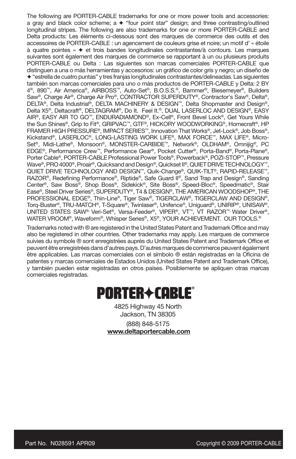 Porter-Cable N028591 User Manual | Page 80 / 80