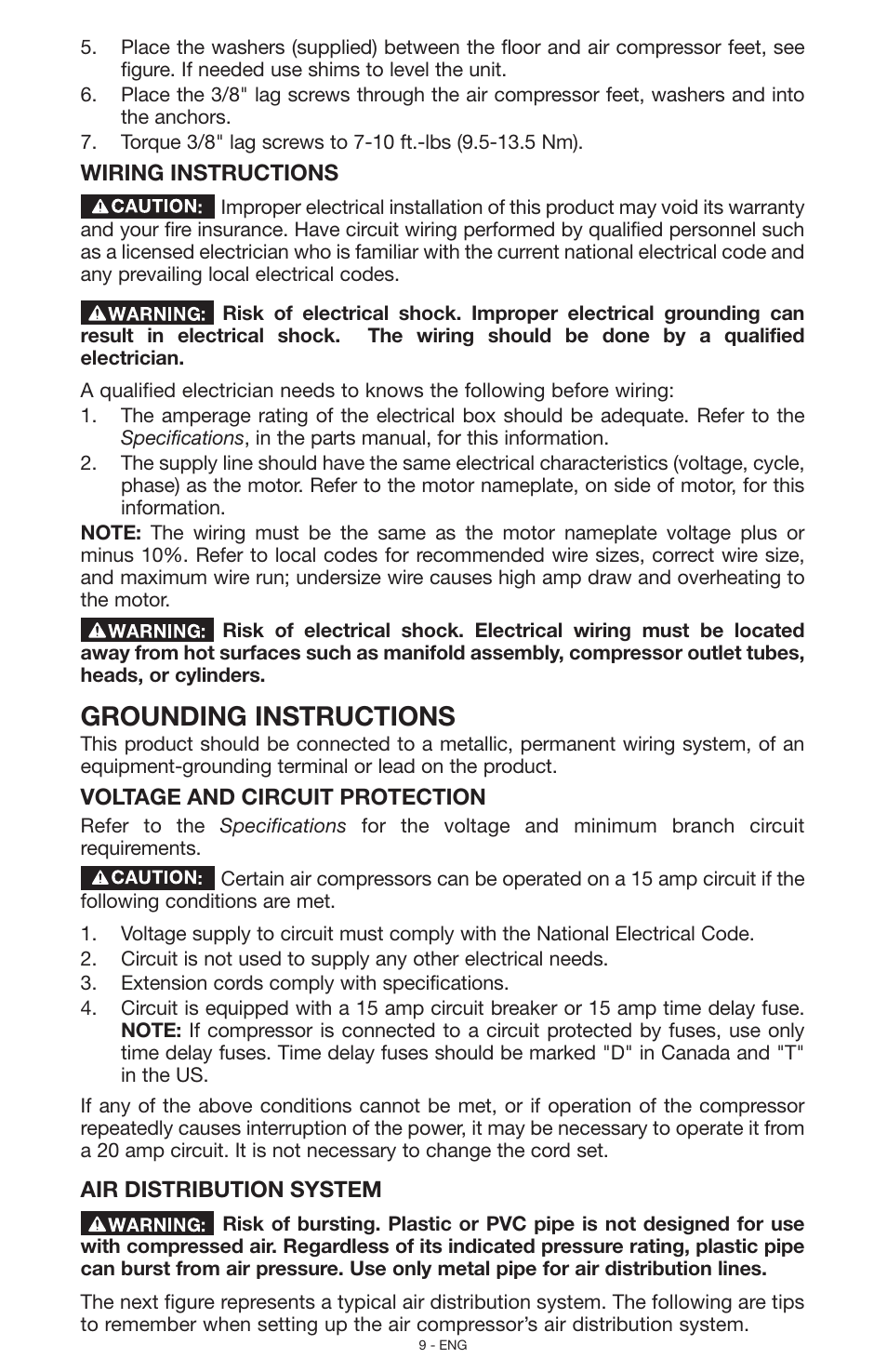 Grounding instructions | Porter-Cable N028591 User Manual | Page 9 / 80