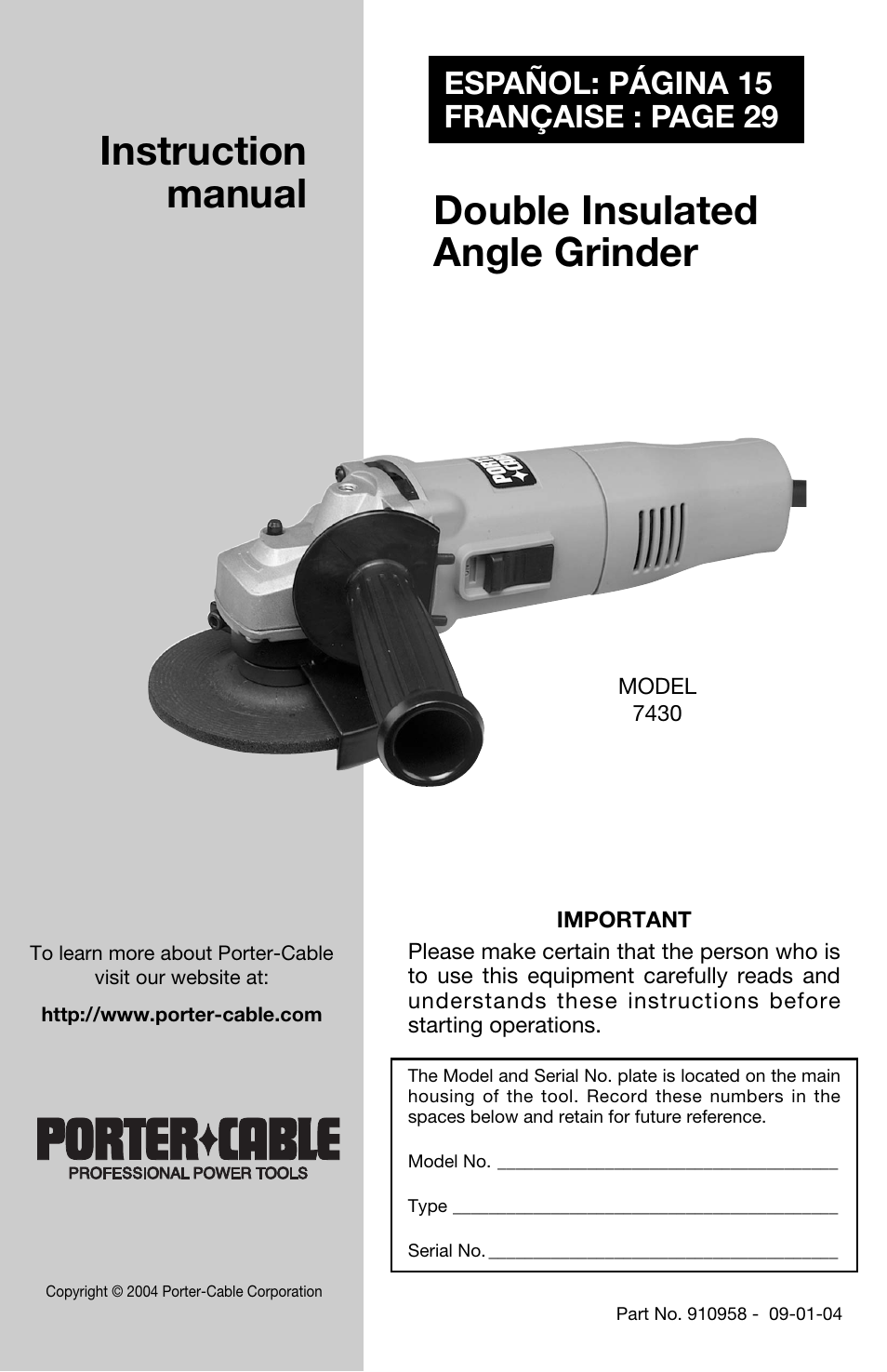 Porter-Cable 7430 User Manual | 15 pages