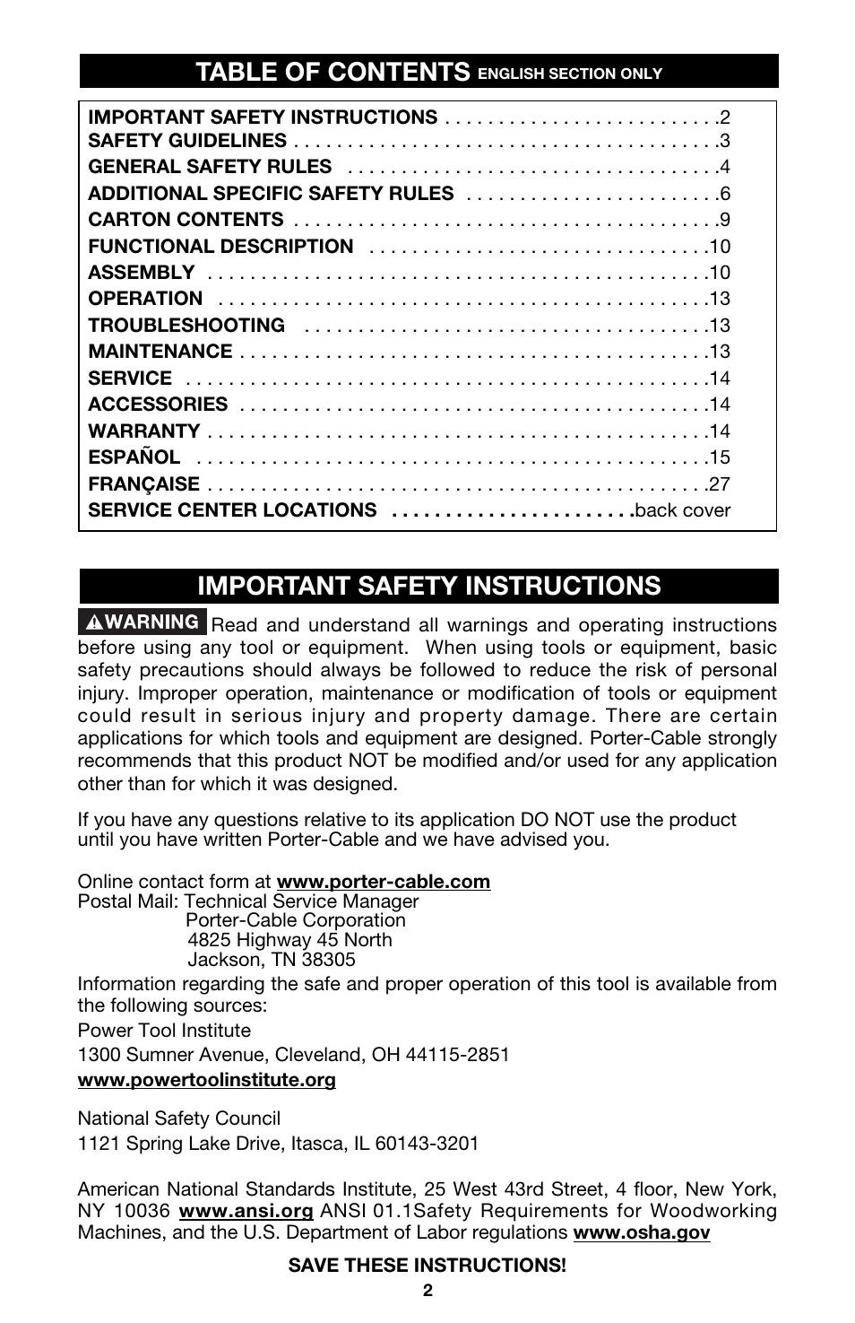 Porter-Cable 7430 User Manual | Page 2 / 15