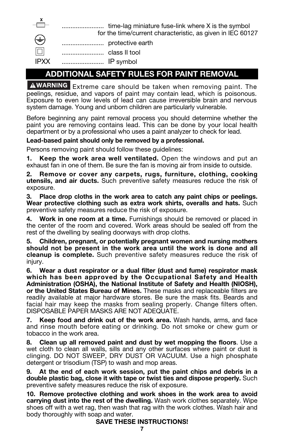 Additional safety rules for paint removal | Porter-Cable 7430 User Manual | Page 7 / 15