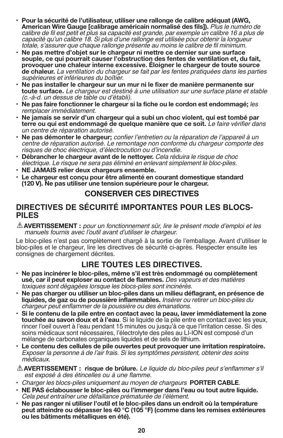 Lire toutes les directives | Porter-Cable PCL120DD User Manual | Page 20 / 44