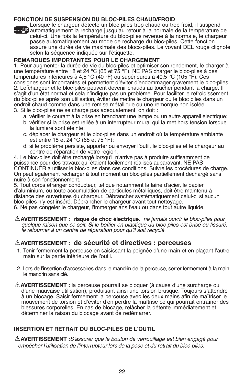 De sécurité et directives : perceuses | Porter-Cable PCL120DD User Manual | Page 22 / 44
