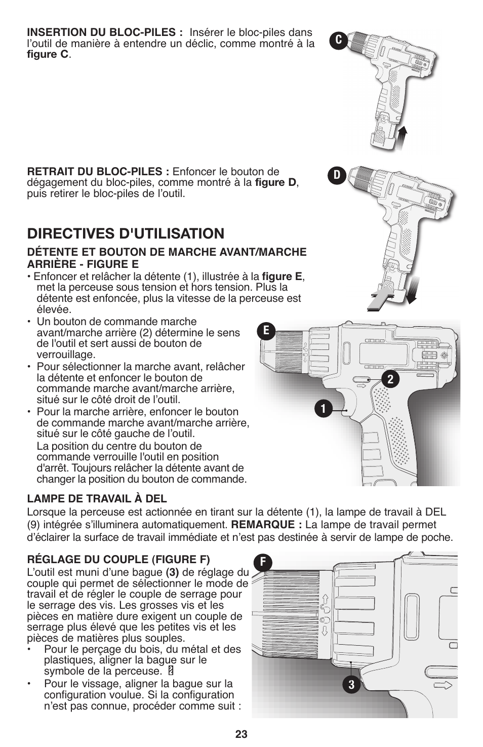 Directives d'utilisation | Porter-Cable PCL120DD User Manual | Page 23 / 44