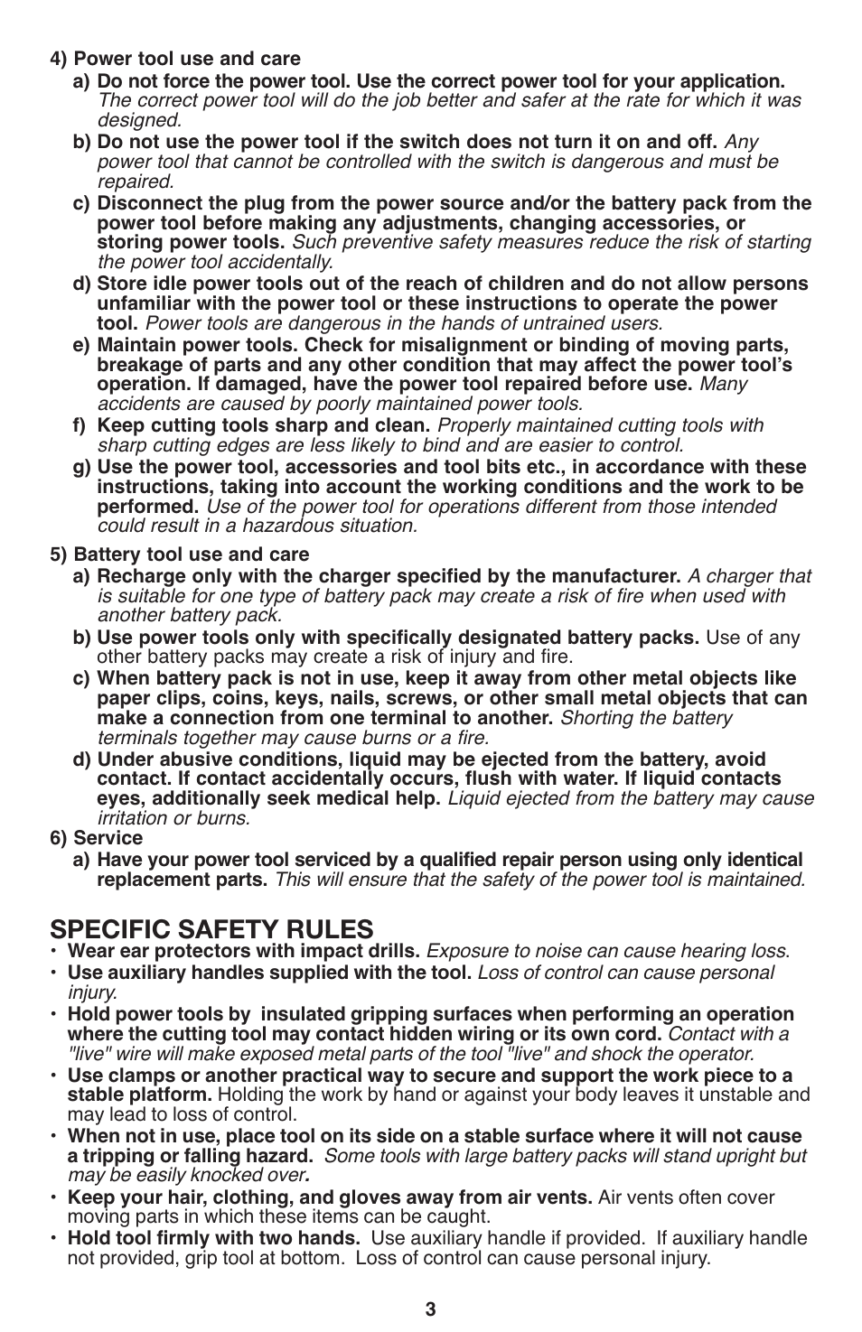 Specific safety rules | Porter-Cable PCL120DD User Manual | Page 3 / 44