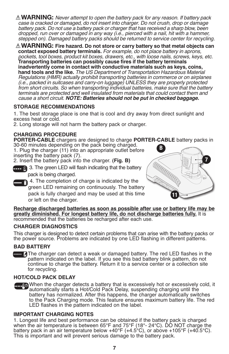 Warning | Porter-Cable PCL120DD User Manual | Page 7 / 44