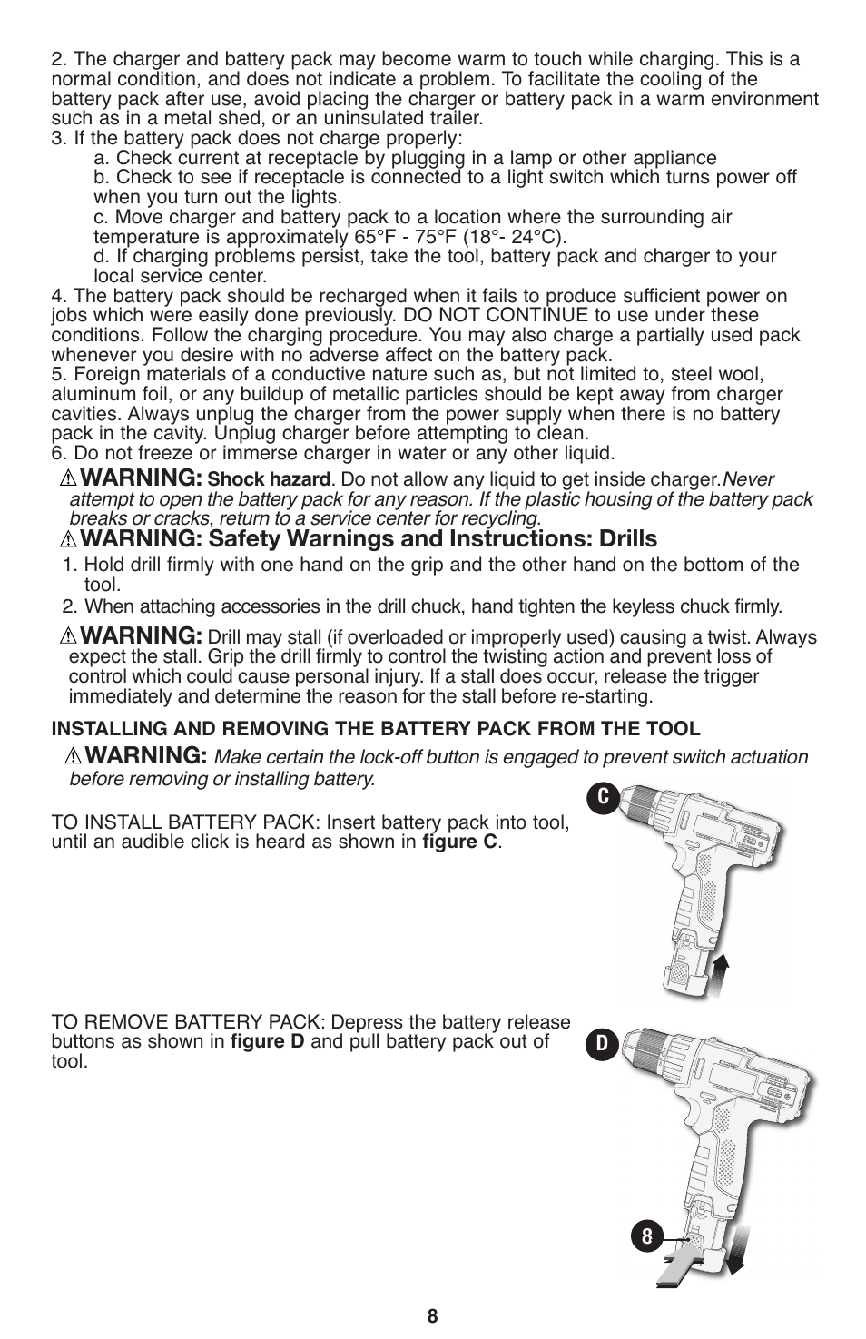 Warning, Warning: safety warnings and instructions: drills | Porter-Cable PCL120DD User Manual | Page 8 / 44