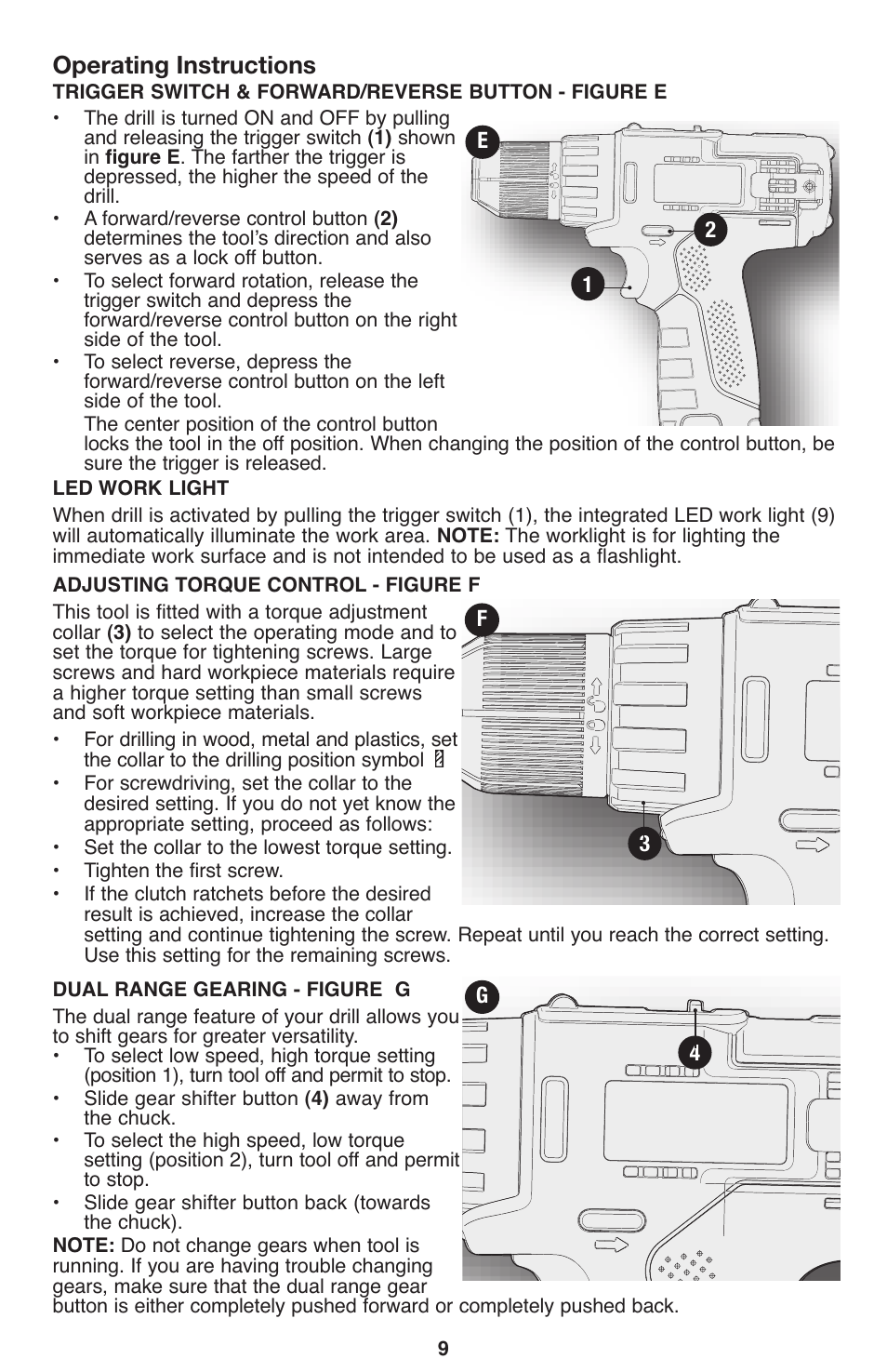 Operating instructions | Porter-Cable PCL120DD User Manual | Page 9 / 44