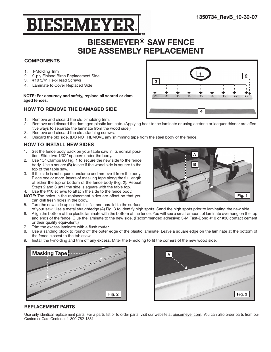 Porter-Cable Biesemeyer 1350734 User Manual | 1 page