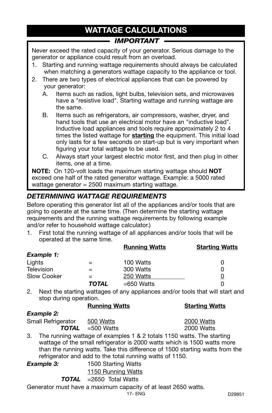 Wattage calculations | Porter-Cable D29851-038-0 User Manual | Page 17 / 22