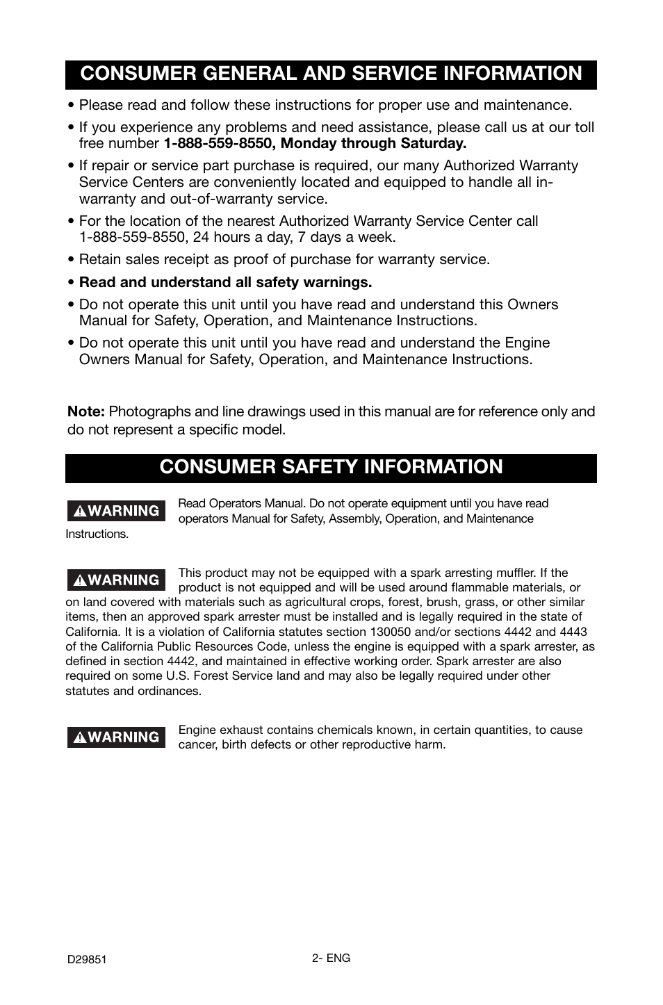 Consumer general and service information, Consumer safety information | Porter-Cable D29851-038-0 User Manual | Page 2 / 22