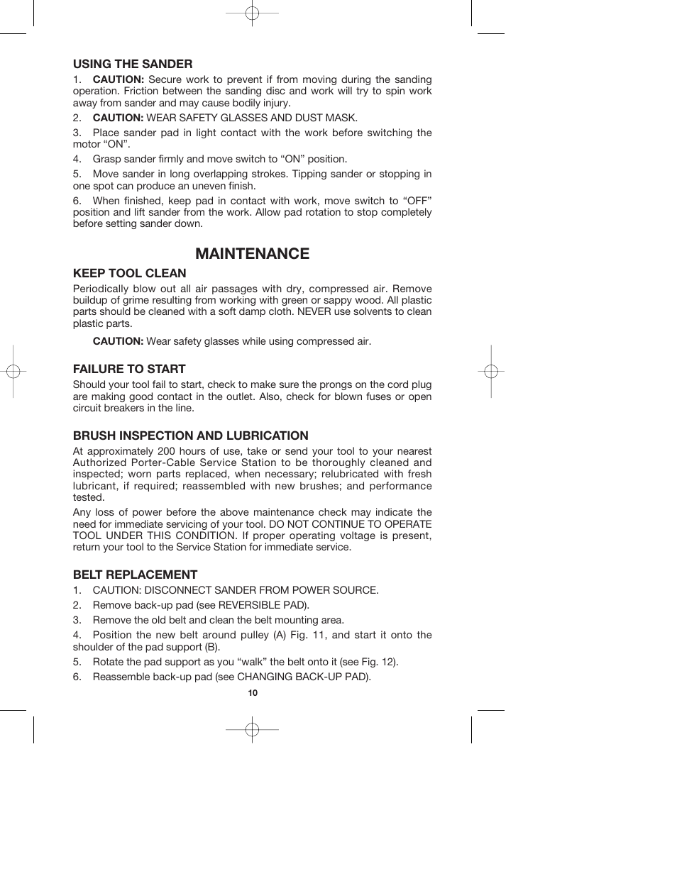 Maintenance | Porter-Cable QUICKSAND 335 User Manual | Page 10 / 13