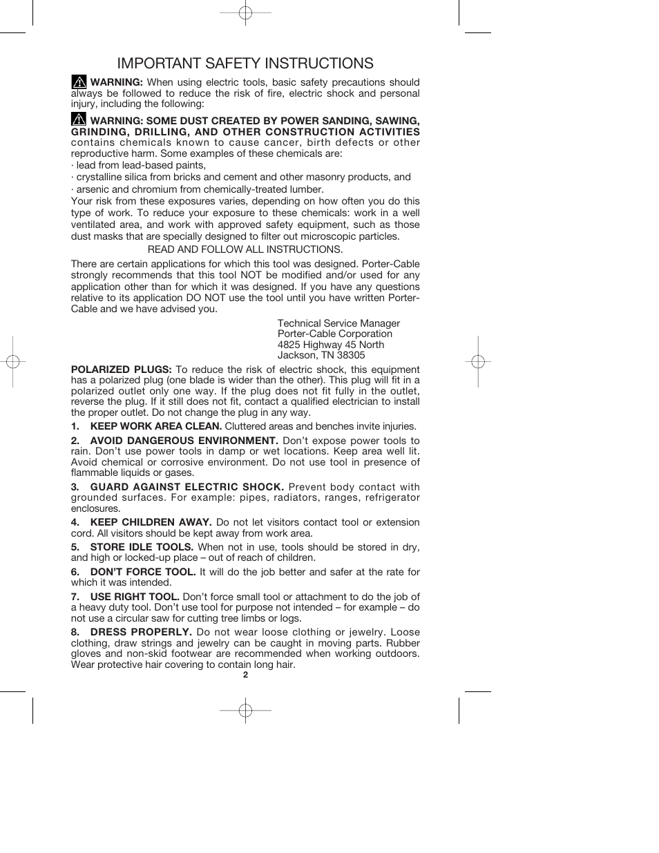 Important safety instructions | Porter-Cable QUICKSAND 335 User Manual | Page 2 / 13