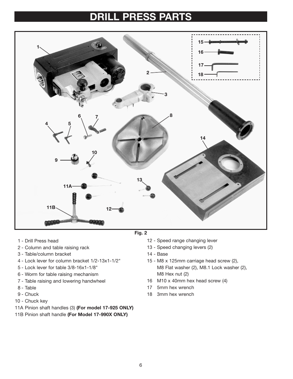 Drill press parts | Porter-Cable 17-990X User Manual | Page 6 / 20