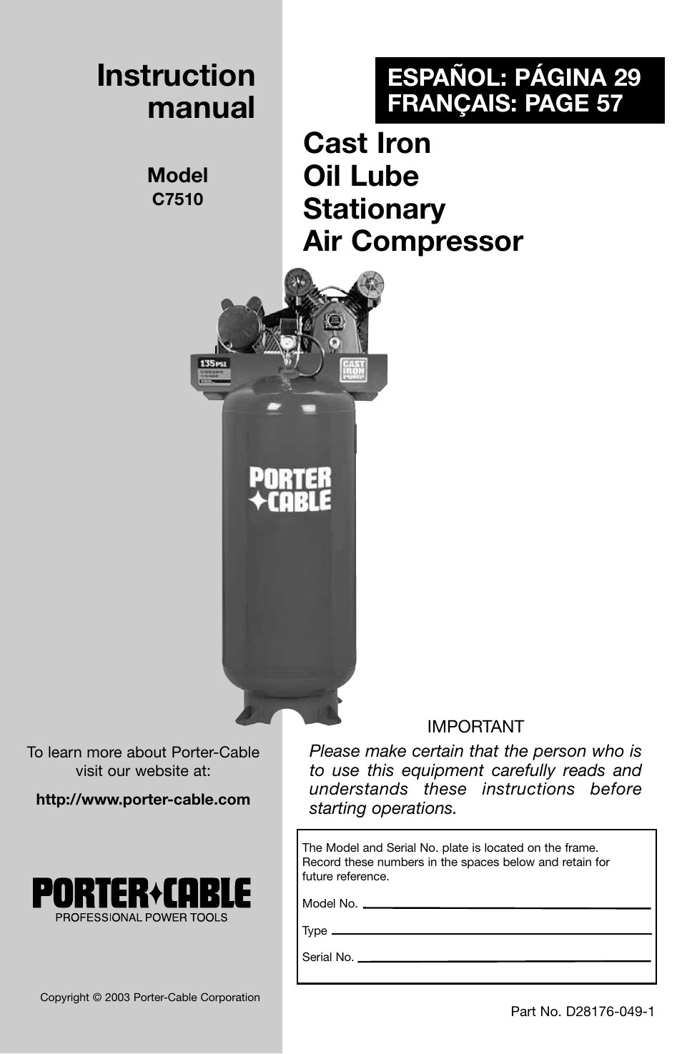 Porter-Cable C7510 User Manual | 28 pages