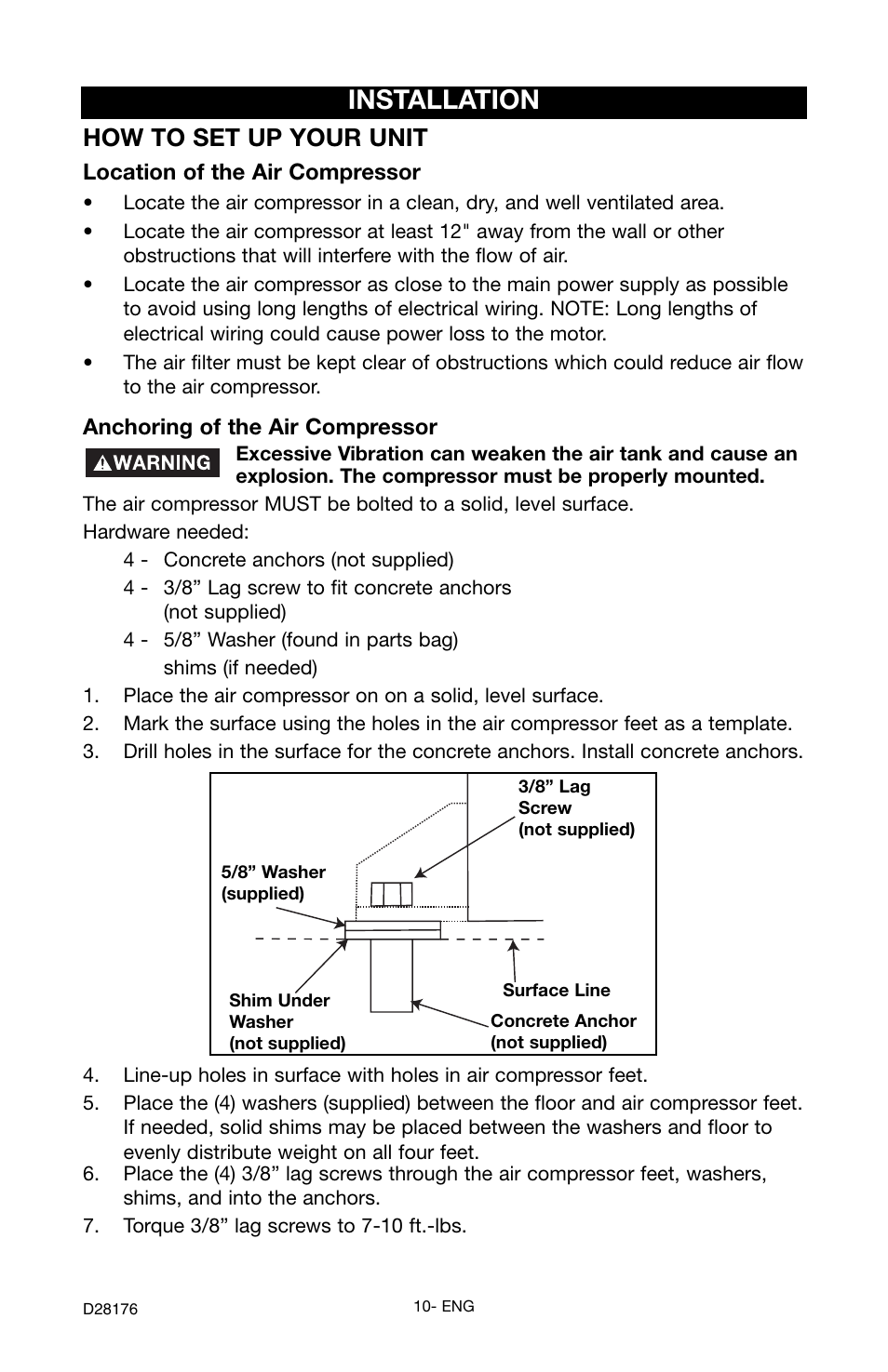 Installation, How to set up your unit | Porter-Cable C7510 User Manual | Page 10 / 28