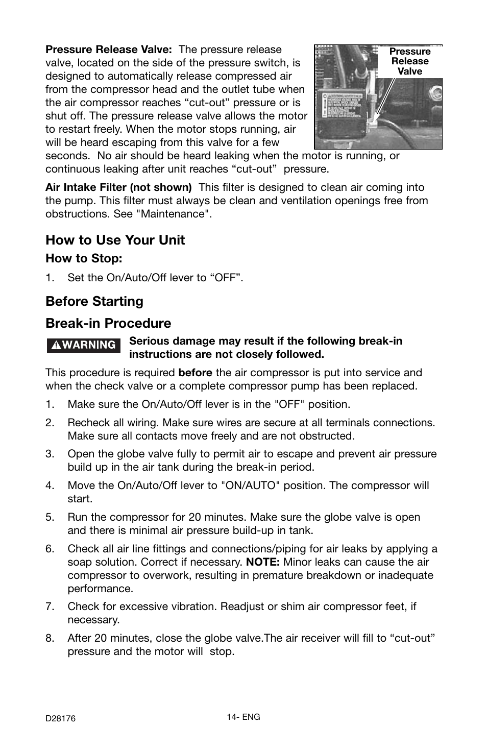 How to use your unit, Before starting break-in procedure | Porter-Cable C7510 User Manual | Page 14 / 28