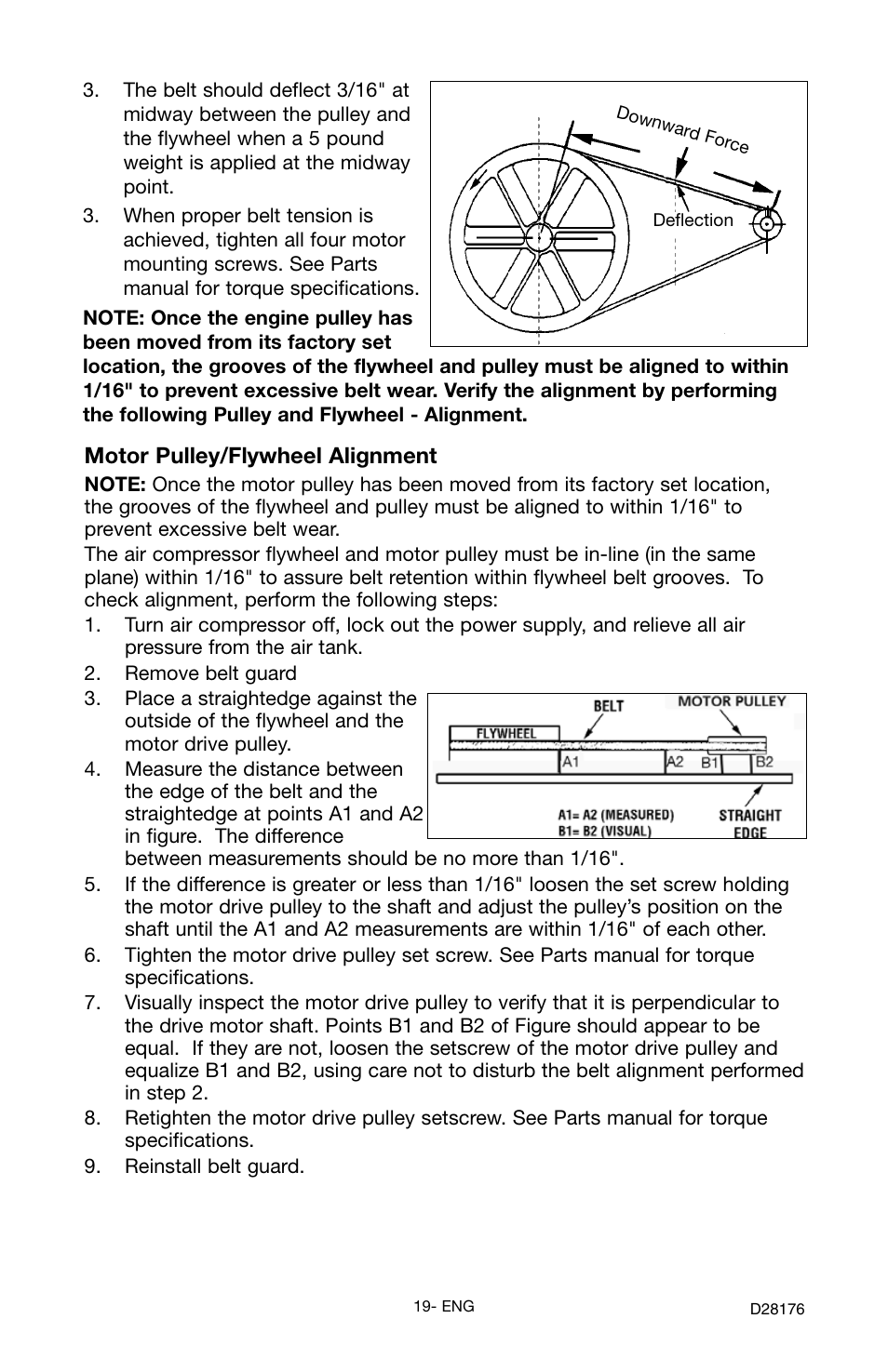 Motor pulley/flywheel alignment | Porter-Cable C7510 User Manual | Page 19 / 28