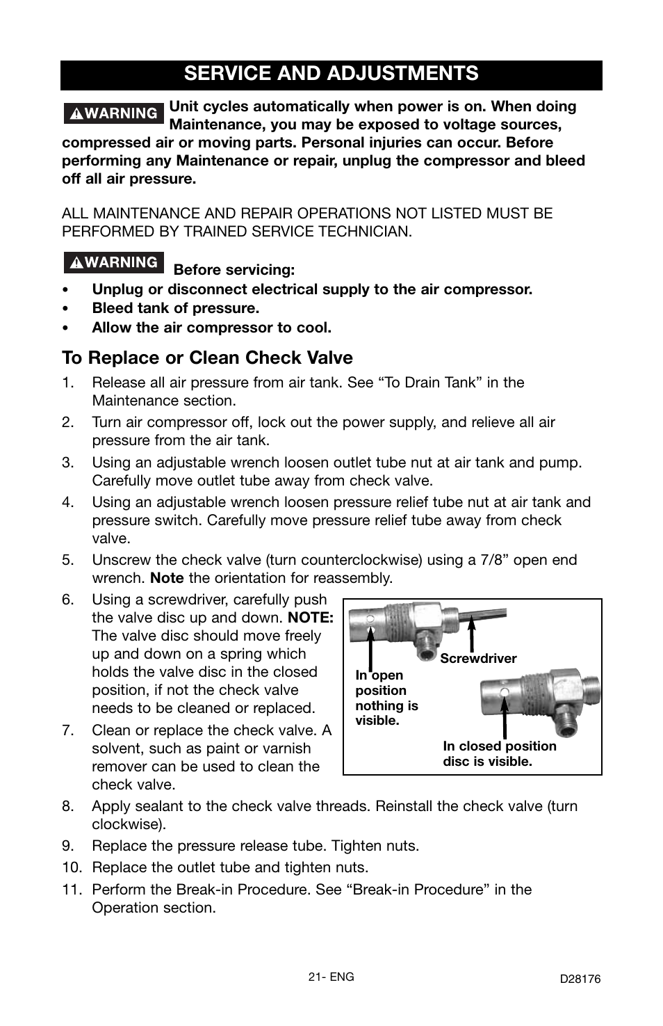 Service and adjustments | Porter-Cable C7510 User Manual | Page 21 / 28