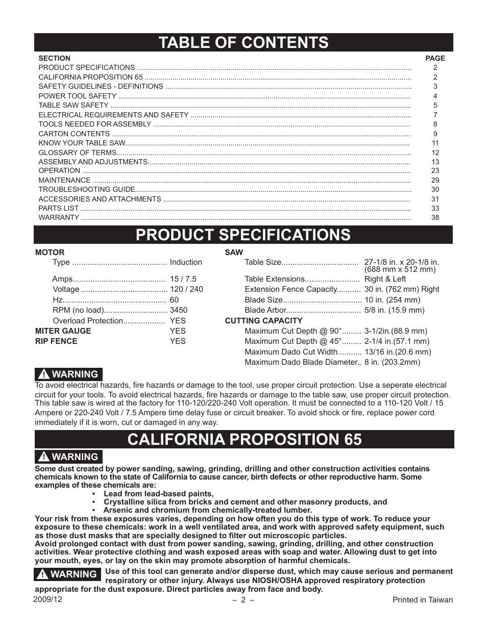 Porter-Cable PCB270TS User Manual | Page 2 / 38