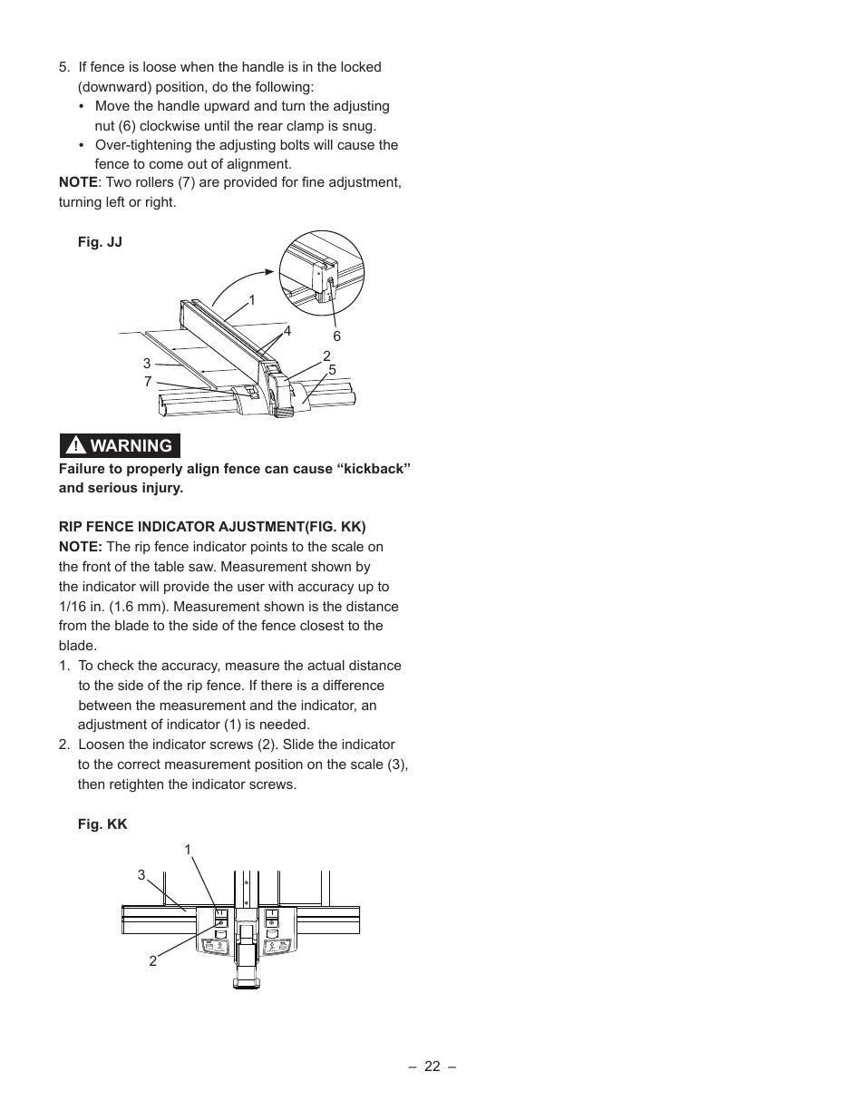 Warning | Porter-Cable PCB270TS User Manual | Page 22 / 38